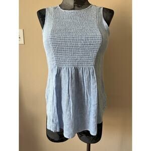 Beach Lunch Lounge Olympia Smocked Blue White Striped Top Size Medium Coastal